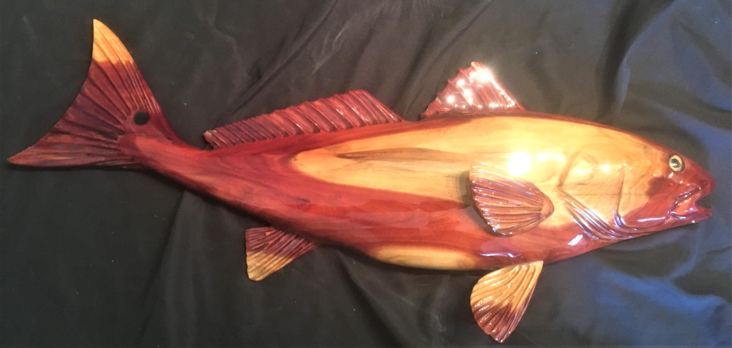 28″ Red Cedar Wood Red Fish Sculpture Half Mount Fish Carving