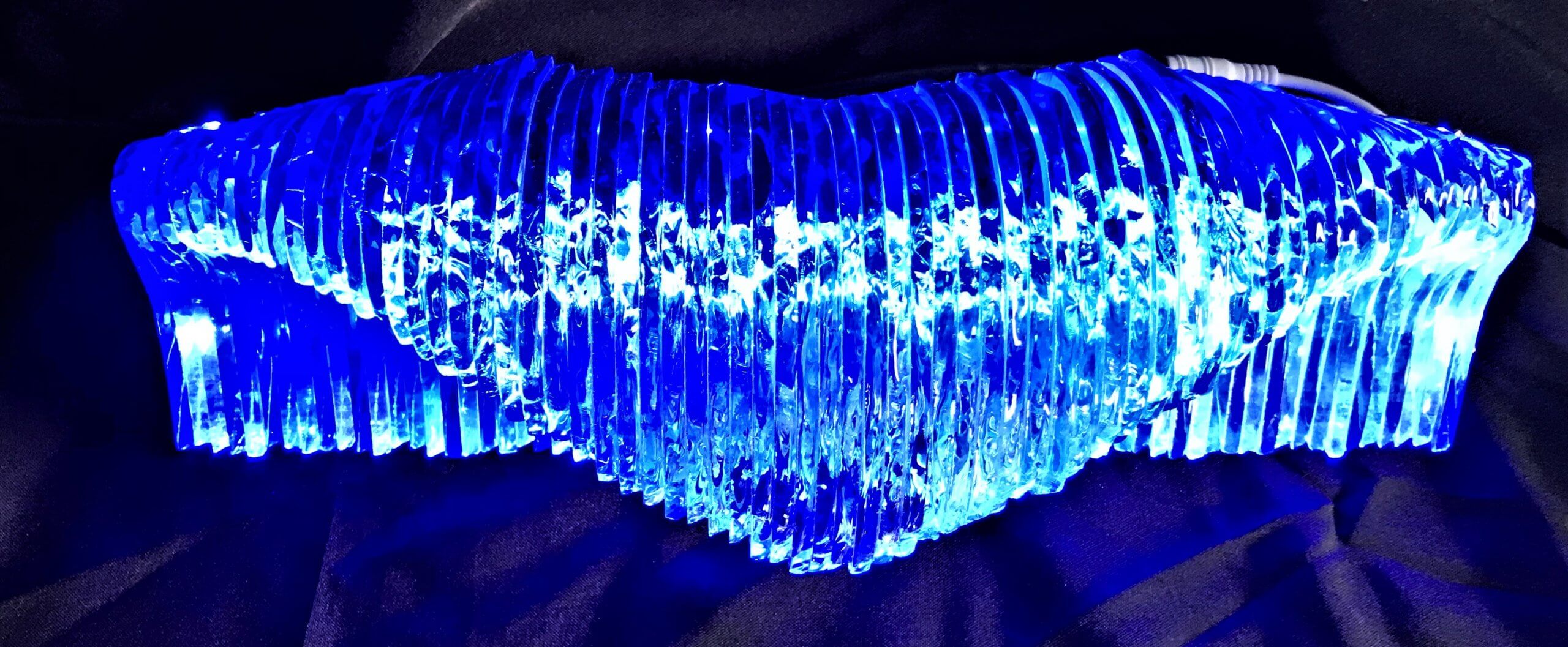 Glass Ocean Wave Tube Sculpture/w LED Blue Light