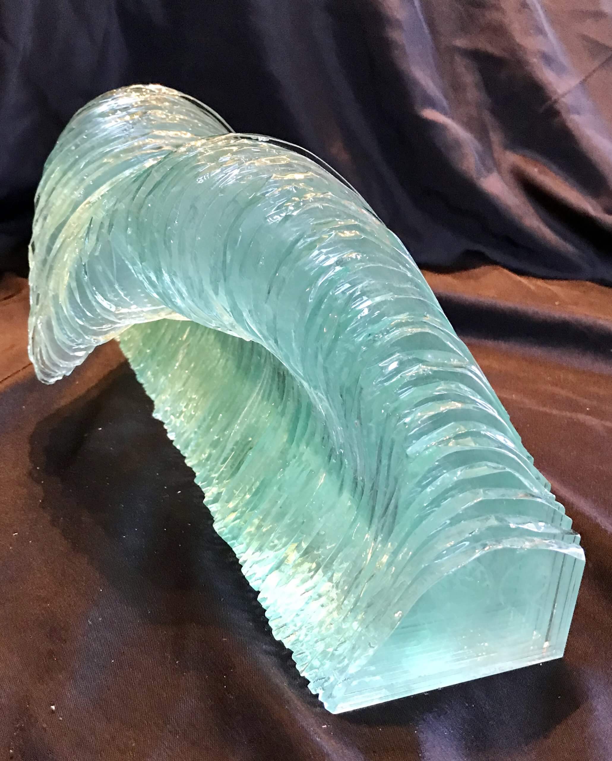 Glass Ocean Wave Tube Sculpture/w LED Blue Light