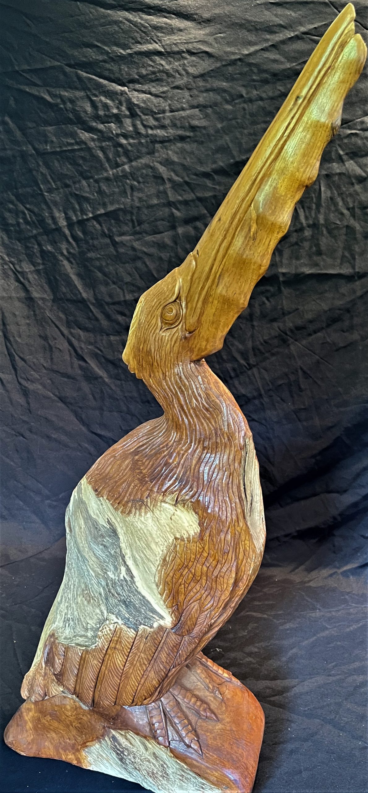 Pelican Distressed Teak Wood Free Standing Sculpture Includes Free Shipping