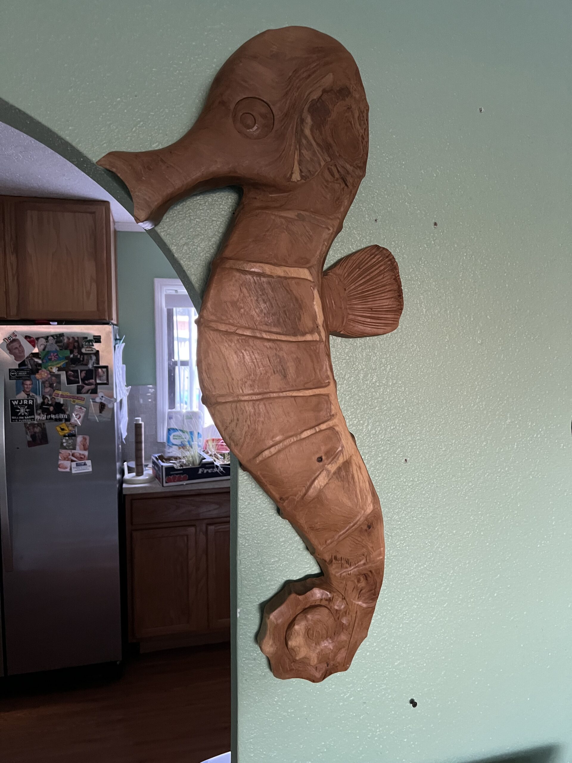 Abstract Teak Wood Sea Horse Wall Sculpture/Carving
