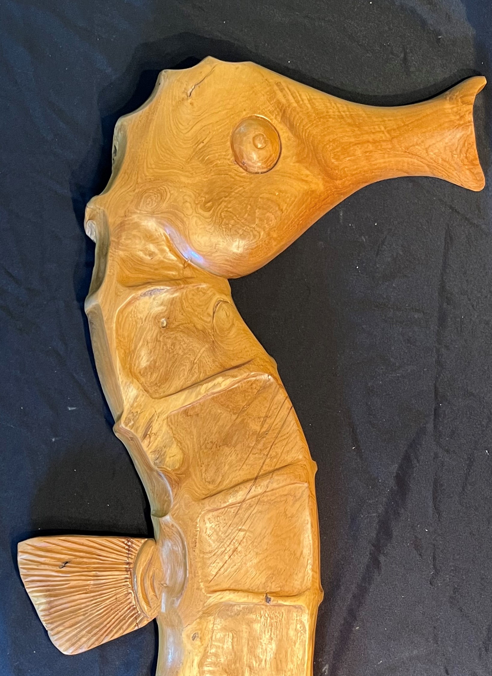 Large, Abstract Teak Wood Sea Horse Wall Sculpture/Carving
