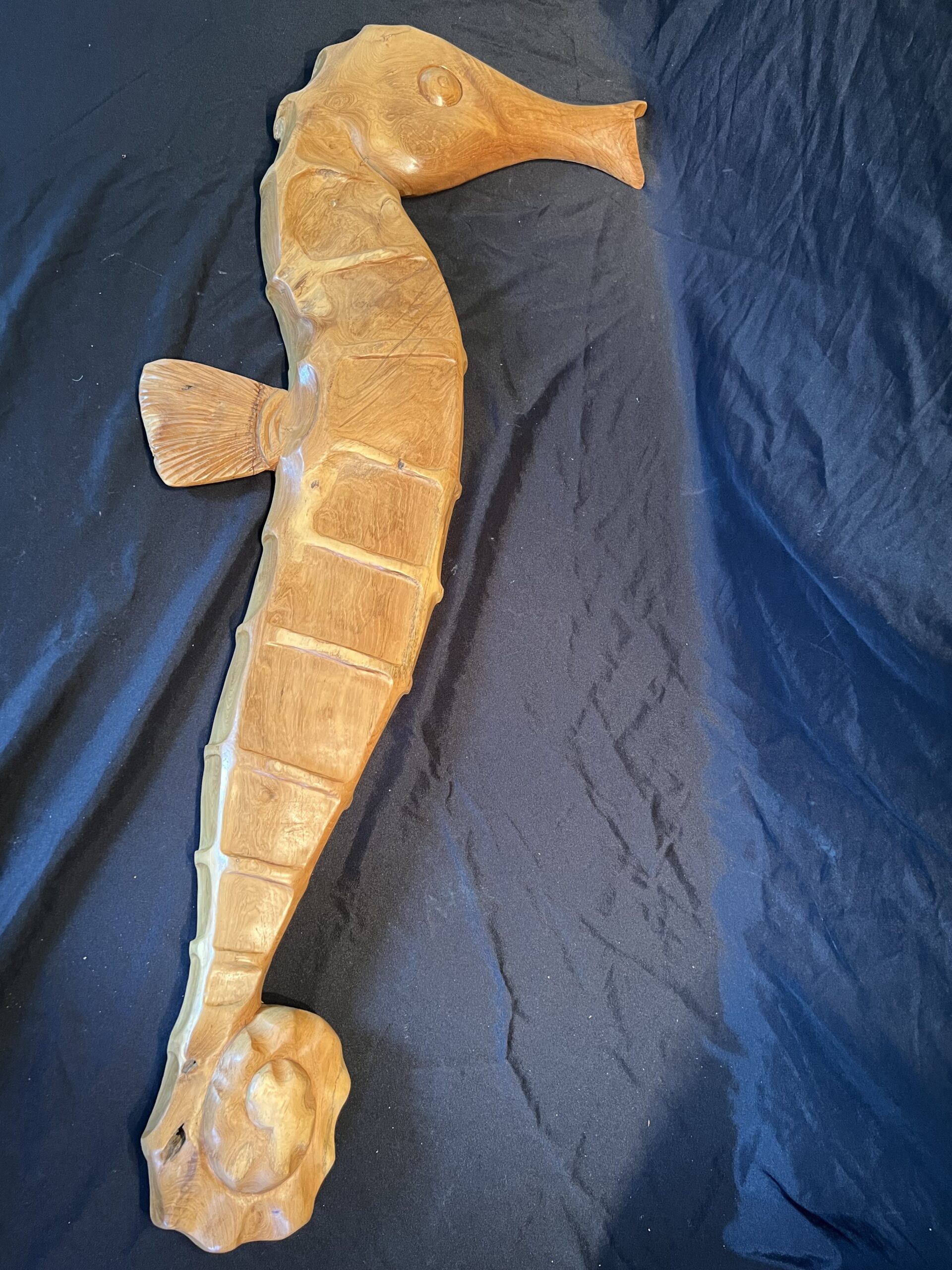 Large, Abstract Teak Wood Sea Horse Wall Sculpture/Carving