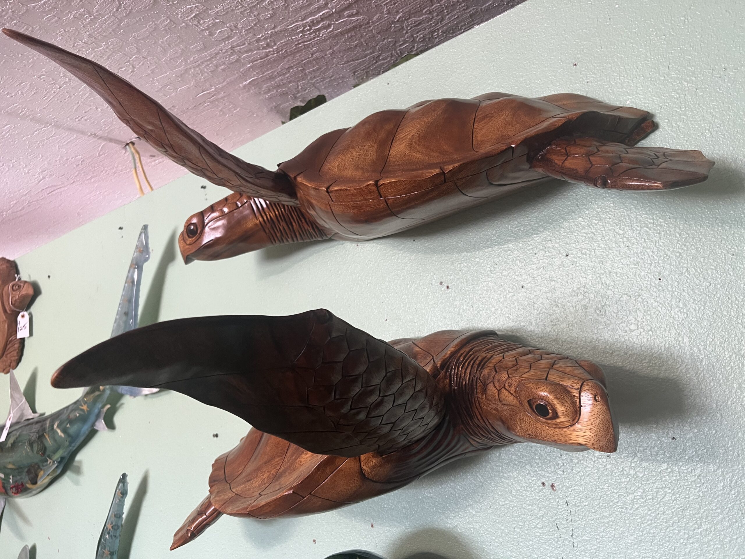 Large Logger Head Sea Turtles Wood Carving/Sculpture Wall ART  Single or Pair