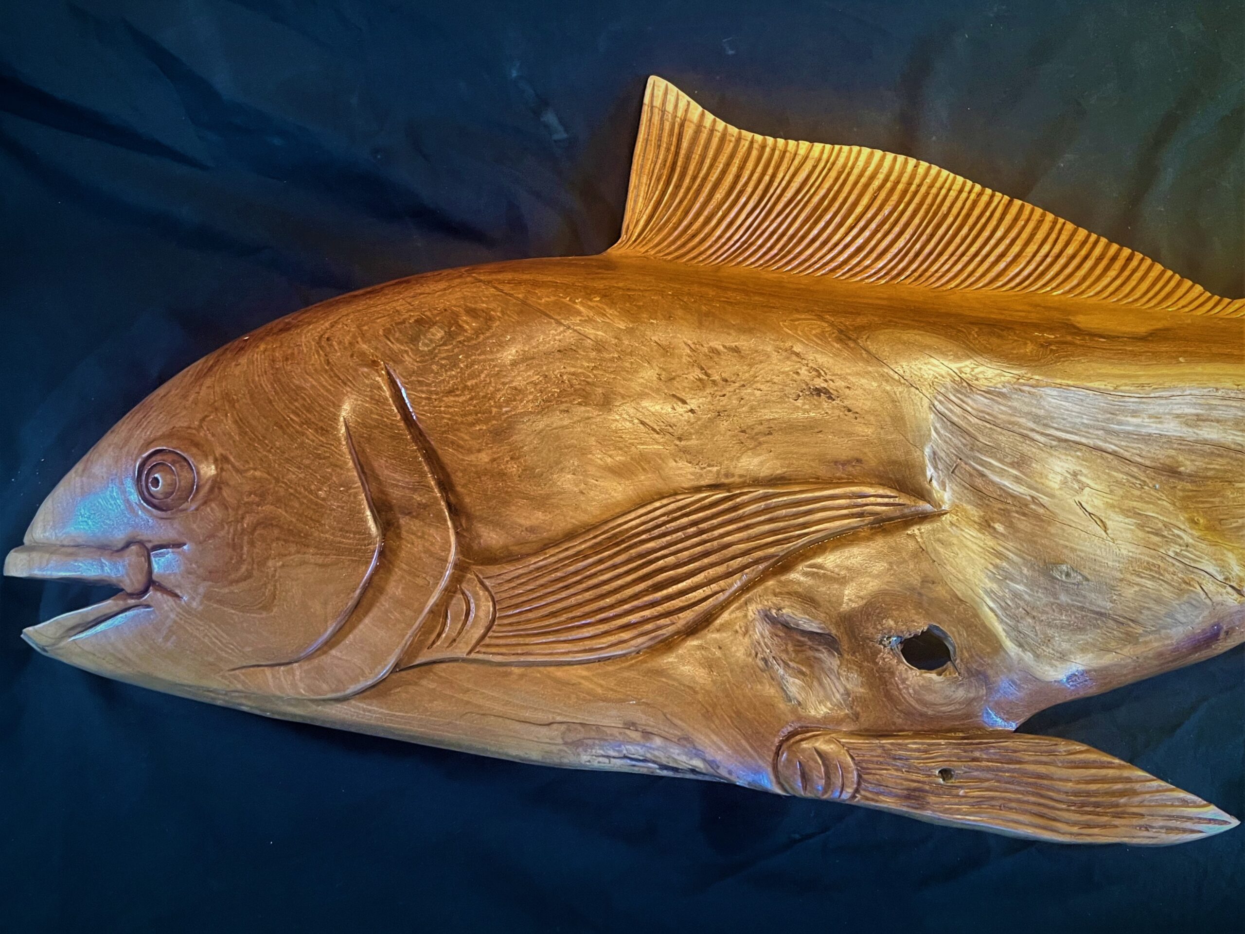 Teak Wood Abstract Tuna Fish Wall Sculpture/Carving