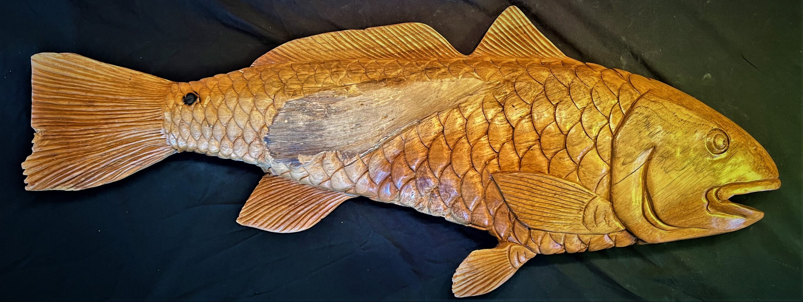 Teak Wood Abstract Red Fish/Drum Wall Sculpture/Carving